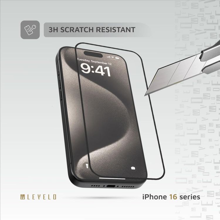 LEVELO Screen Protector iPhone 16 - 2.5D Silk Print, Clear