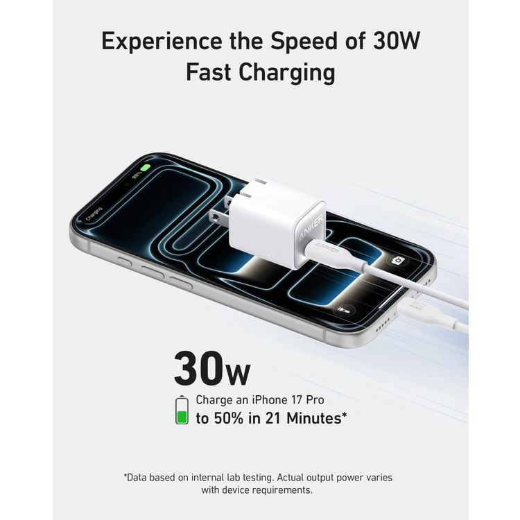 Anker Nano Pro Adapter, 30W GaN Fast Charger, PIQ 3.0 - White