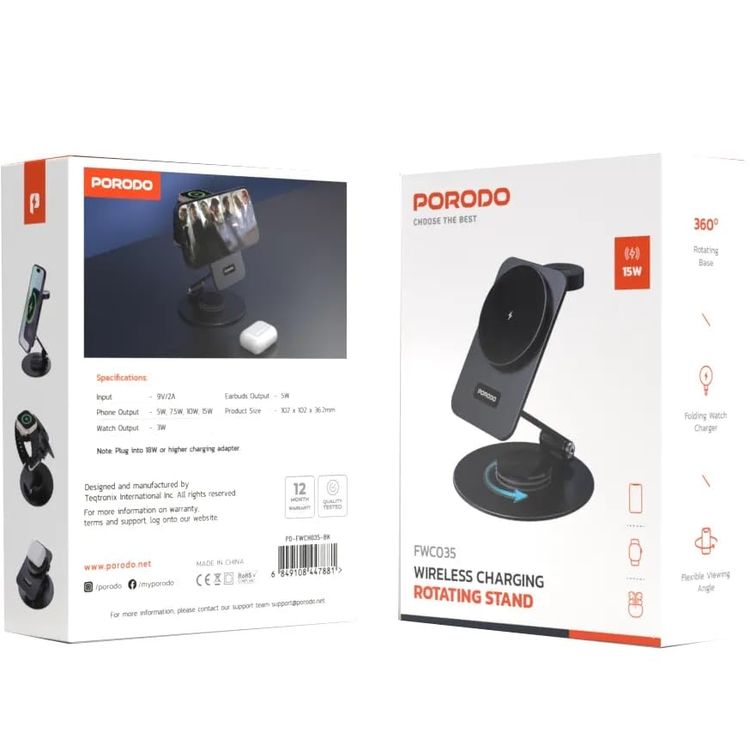 Porodo Charging Station PD-FWCH035-BK - 115W Foldable Stand, Black