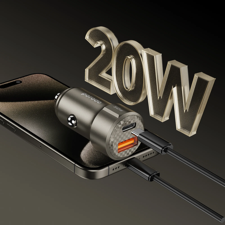 Porodo Car Charger PD-CC50W-TI - 50W Dual Port, Titanium