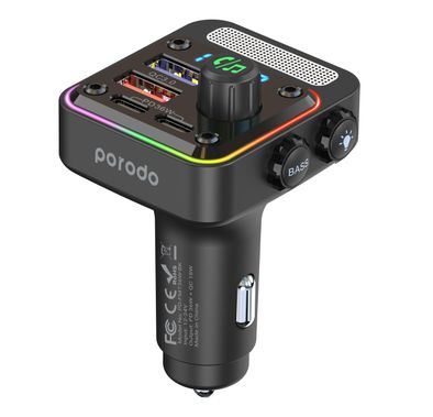 Porodo Car Charger FM Transmitter PD-FM42WBB-BK - 24W PD,...