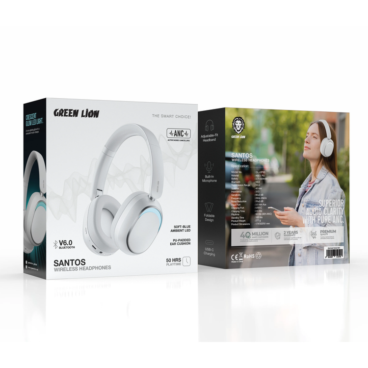 Green Lion Headphones Santos GNSANTANCWH - Wireless ANC, White