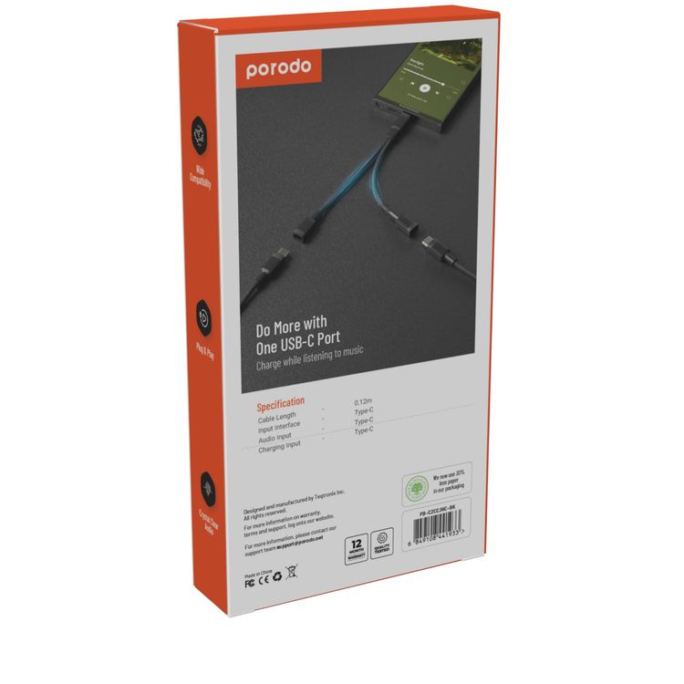 Porodo Adapter PD-C2CCJHC-BK - 2-in-1 Lightning to Dual Type-C, Black