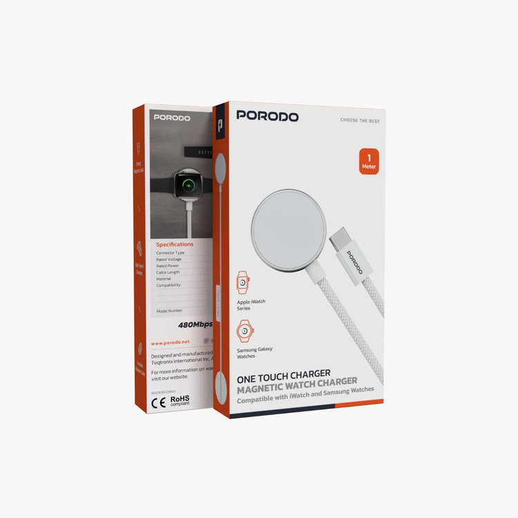 Porodo Magnetic Watch Charger PDCBL0042WH - 2.5W USB-C, White