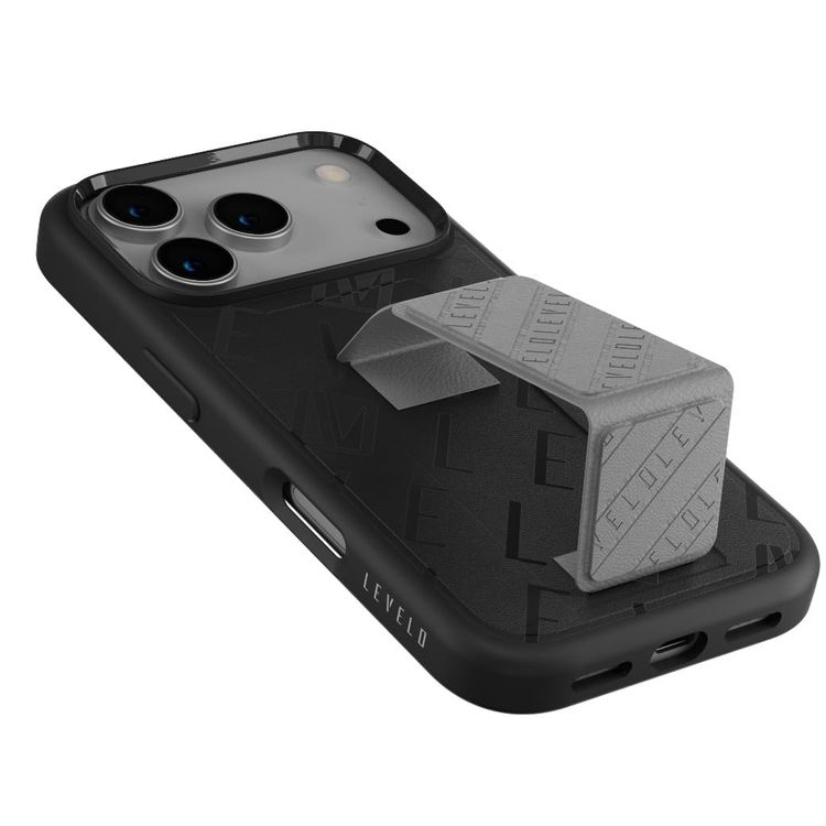 Levelo Morphix Vallo PU Leather Grip Case For iPhone 17 Pro - Charcoal Storm