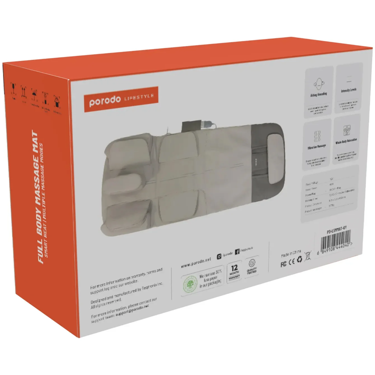 Porodo Massage Mat PD-LSMMAT-GY - Full Body, Smart Heat, Vibration, Grey