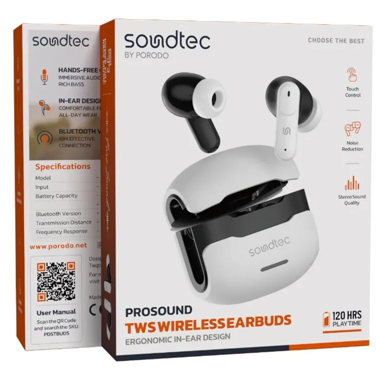 Porodo Earbuds ProSound PDSTBUDSWH - TWS Wireless, White