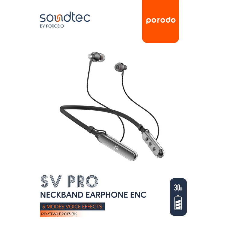 Porodo Neckband Earphone SV Pro PDSTWLEP017BK - ENC, Black