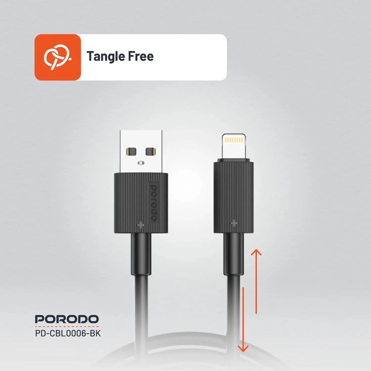 Porodo USB A to Lightning Cable 3m, PD-CBL0006-BK - Black