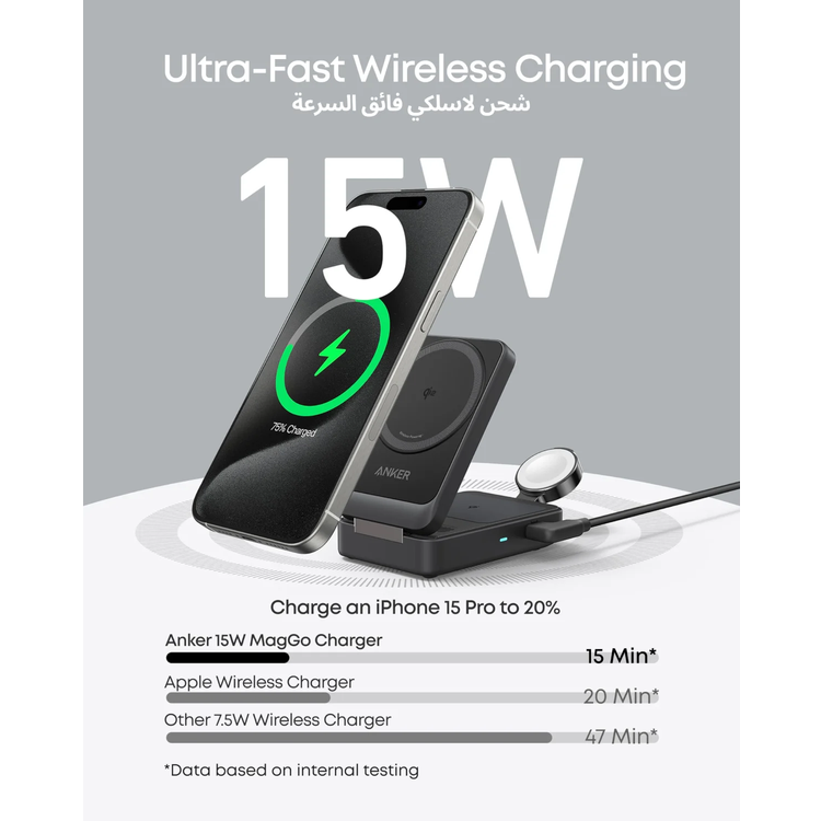 Anker MagGo 3-in-1 Wireless Charger B2557212 - Foldable, USB-C, Black