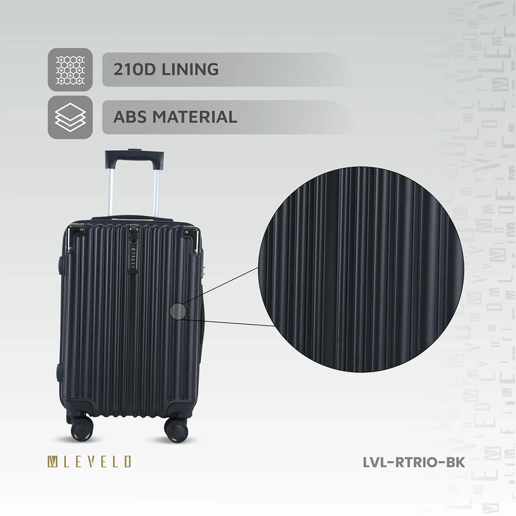 Levelo RoamTrio 3-Piece ABS Luggage & Suitcase Set - Black