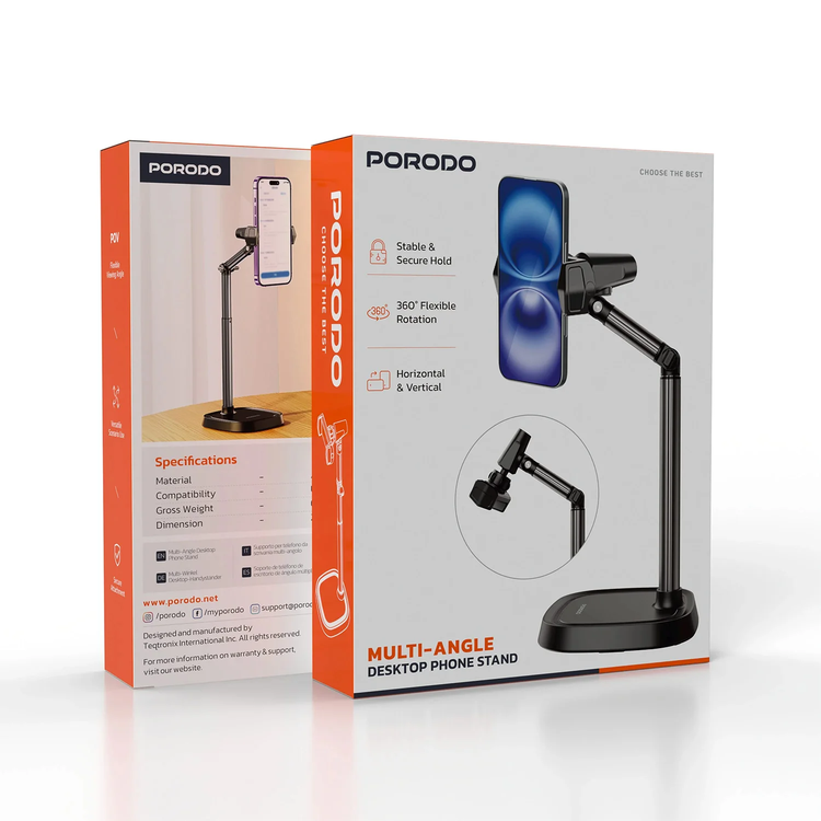 Porodo Phone Stand PDLFST052BK - Multi-Angle, Black