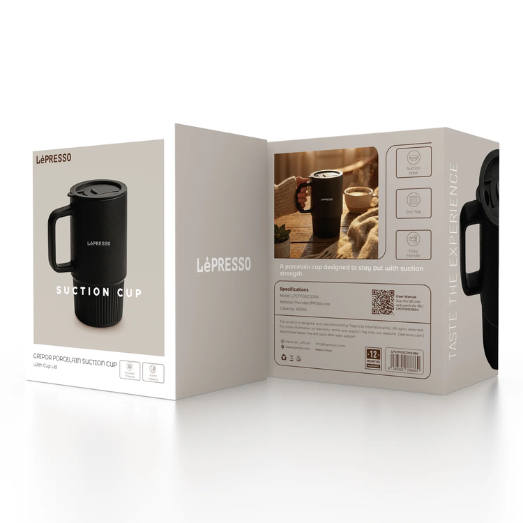 LePresso كوب خزف شفط LPCFFGSC0054BK - 400 مل، أسود