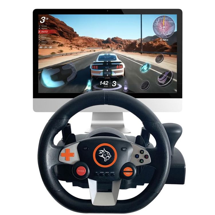 Porodo Gaming Racing Wheel PDX627 - 270° Steering Wheel with Pedals and Gear Lever