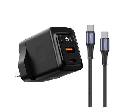 Porodo PD Charger PDFWCH079LBK - Dual USB-C 25W, Black