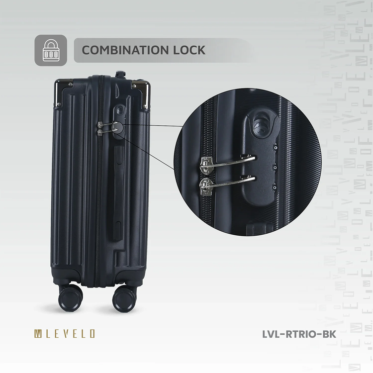 Levelo RoamTrio 3-Piece ABS Luggage & Suitcase Set - Black