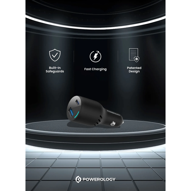 Powerology Car Charger PCCSR013 - 83W Dual Port, Black