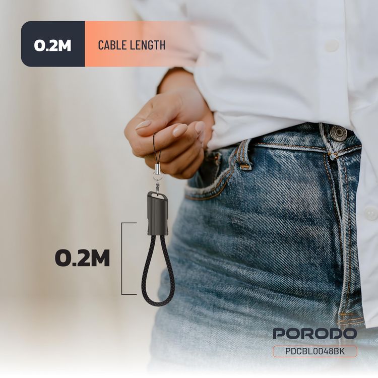 Porodo ChargeLoop USB-C to USB-C Cable PDCBL0048BK - 30W Fast Charge, Black