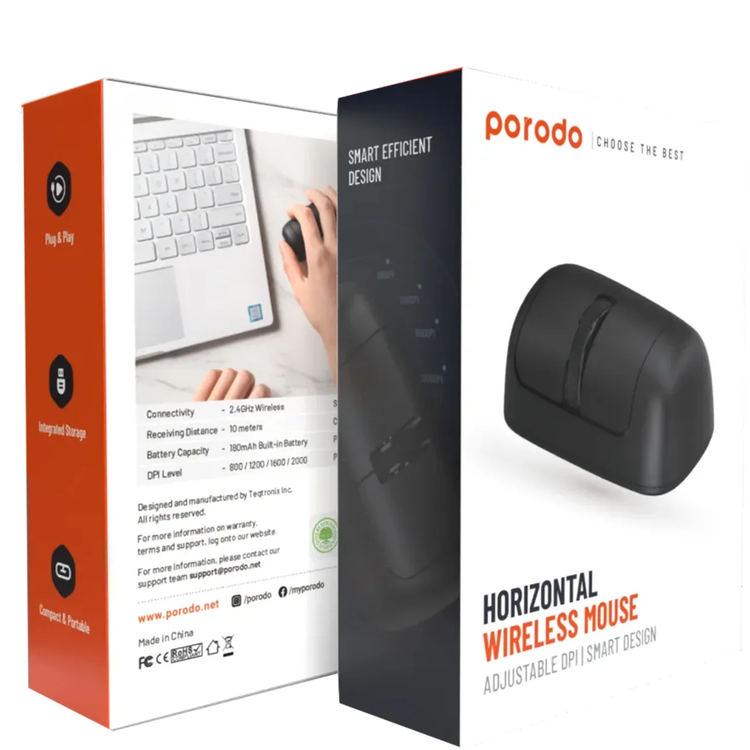 Porodo Wireless Mouse PD-WHRMS-BK - 2.4GHz, 2000 DPI, Black