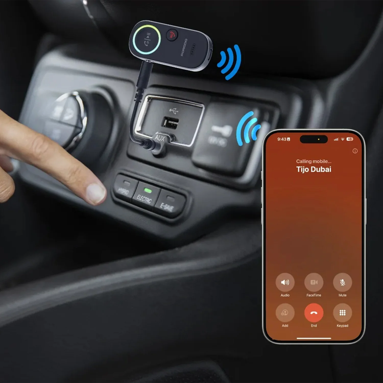 Porodo Bluetooth Audio Transmitter PD-BTRCV-BK - Wireless, Black