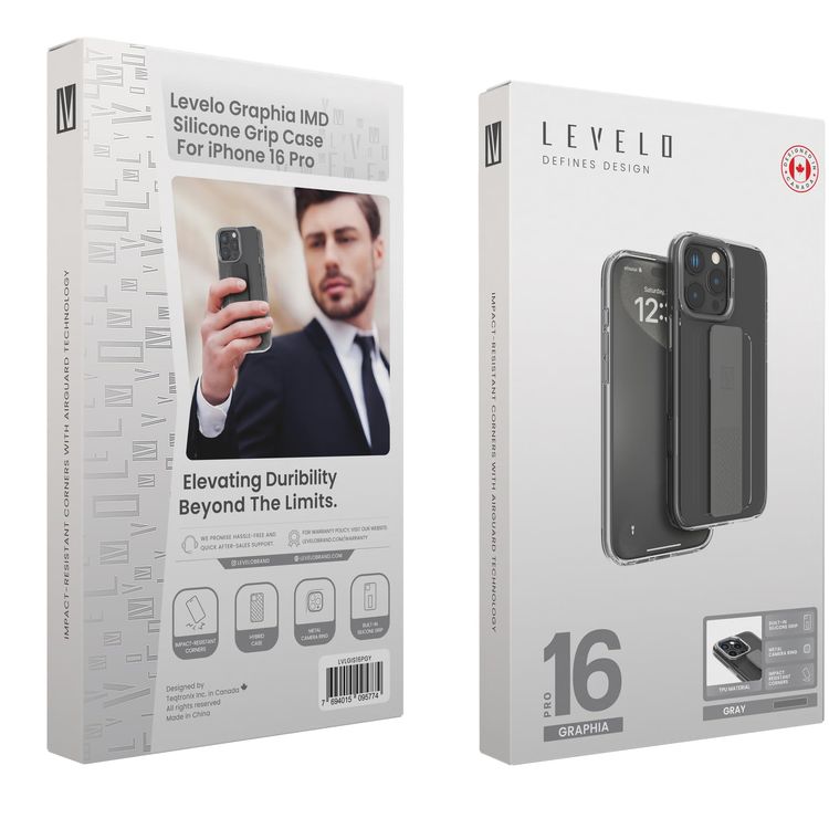 Levelo Silicone Grip Case iPhone 16 Pro - Impact Resistant, Gray