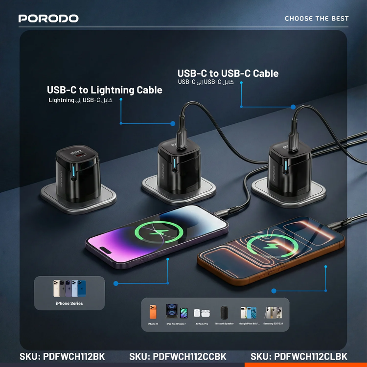 Porodo USB-C Wall Adapter PDFWCH112CCBK - 20W PD, Black
