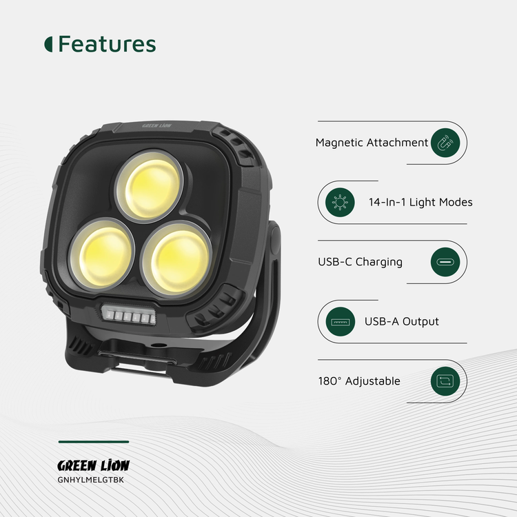 Green Lion Working Light Hyper Lume GNHYLMELGTBK - 1000LM, Black