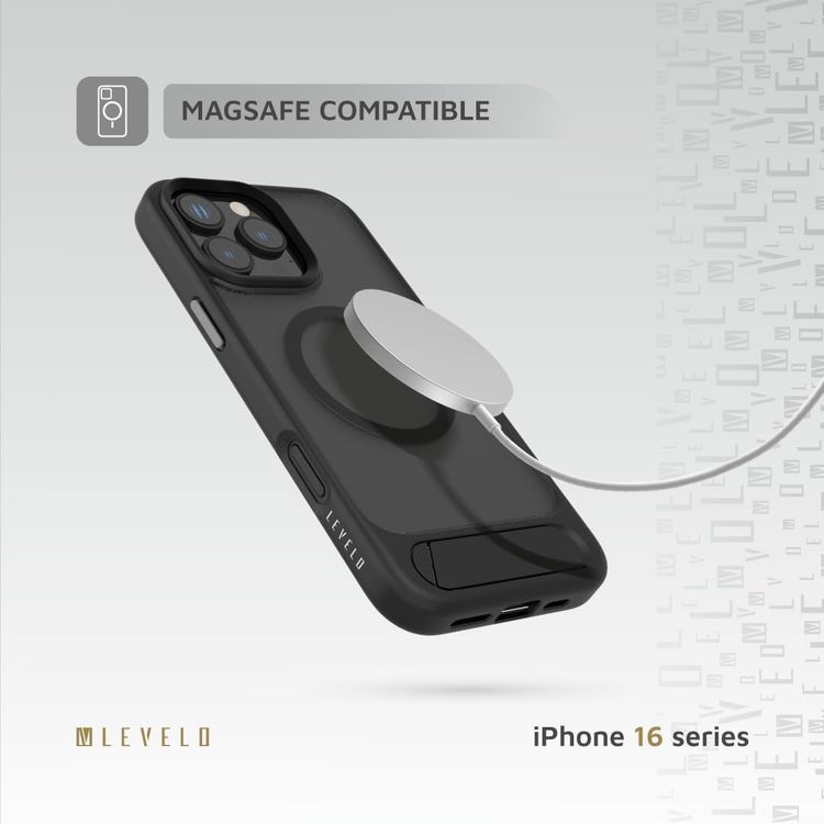 LEVELO غطاء هاتف Matteo LVLMCBSG16PBK - حامل، متوافق مع MagSafe، أسود