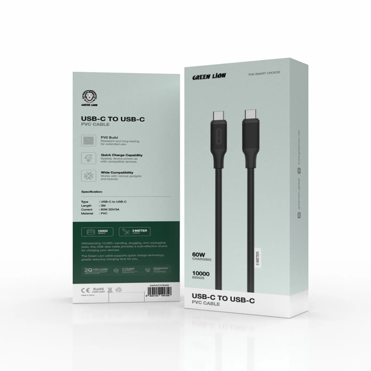 Green Lion كابل USB-C GNPVCCTC3MBK - 3 متر، أسود