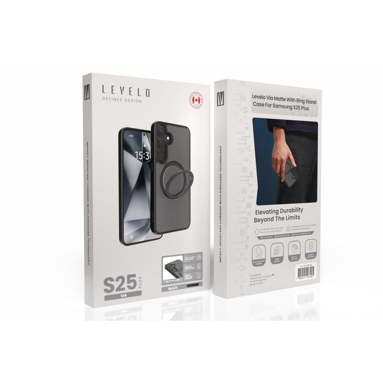 LEVELO Phone Case LVL-VIA-25P-BK - Matte TPU, Ring Stand, Black