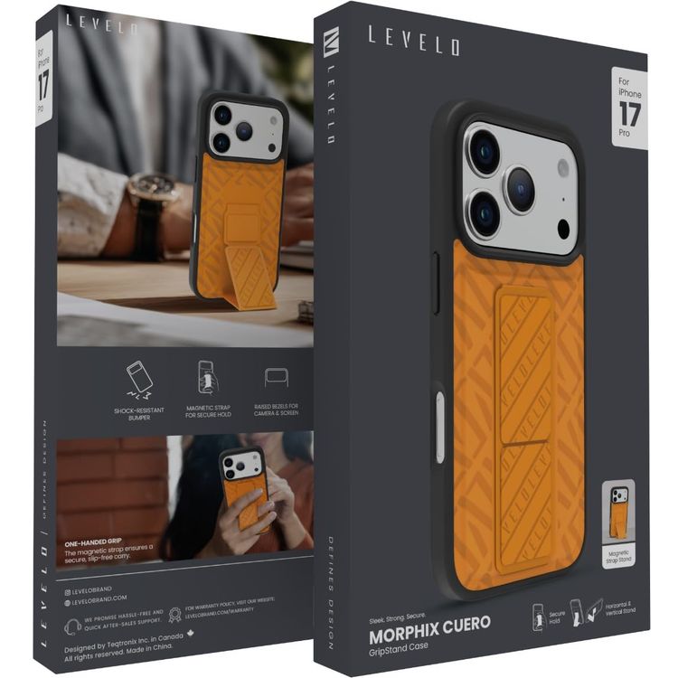 LEVELO Morphix Cuero Case iPhone 17 Pro - SlimFit Magnetic Strap, MidNight Blue