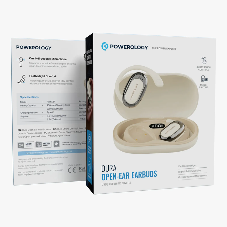Powerology Open-Ear Headphones PWYX24WH - Ergonomic Fit, White