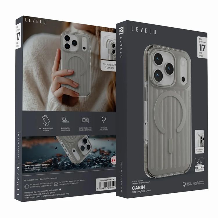 LEVELO iPhone 17 Pro Case Cabin - Shockproof, Smokey Grey