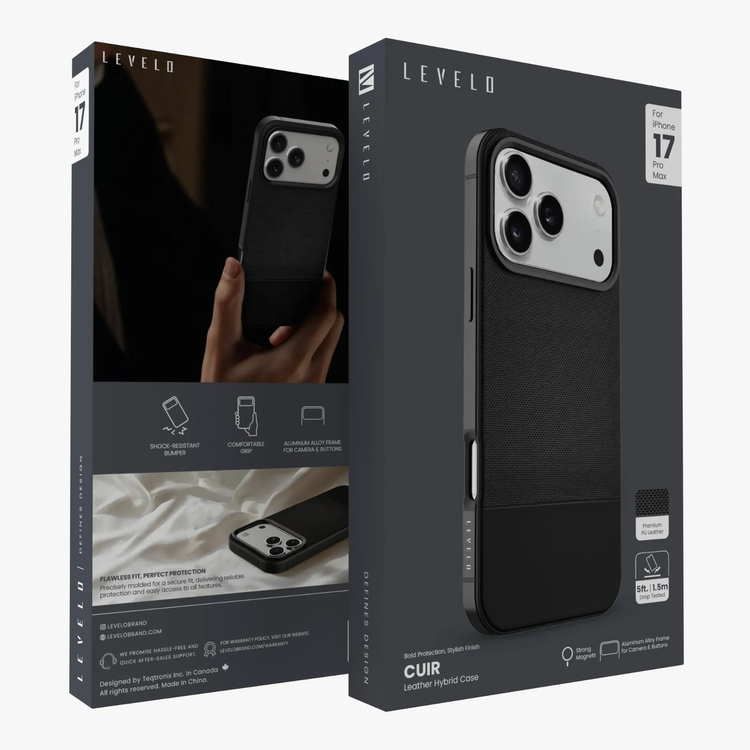 Levelo غطاء آيفون LVLCUIR17PMPHBK - ماجسيف، أسود فانتوم