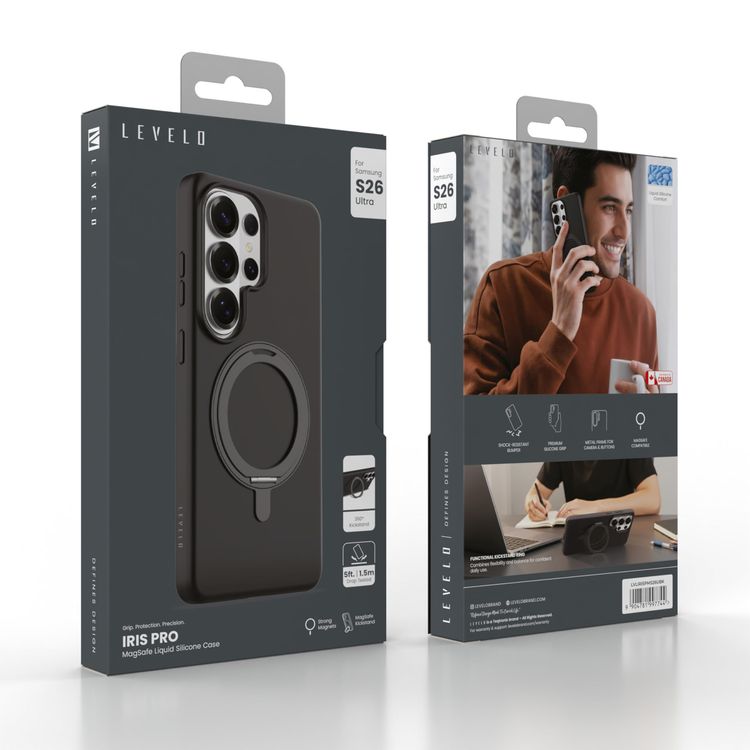 LEVELO Case Galaxy S26 Ultra - 360° Kickstand, Black