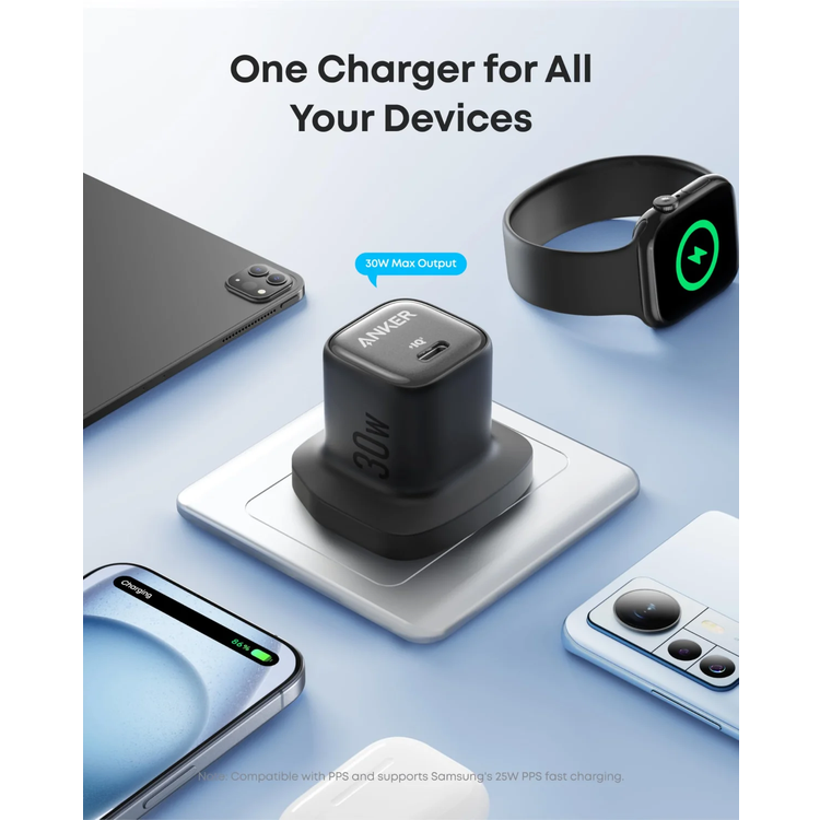 Anker USB-C 30W Fast Charger with Cable, B2698K11 - Black
