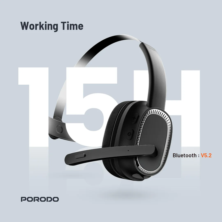 Porodo Wireless Work Headphone PDMHDMPBK - ENC, Black