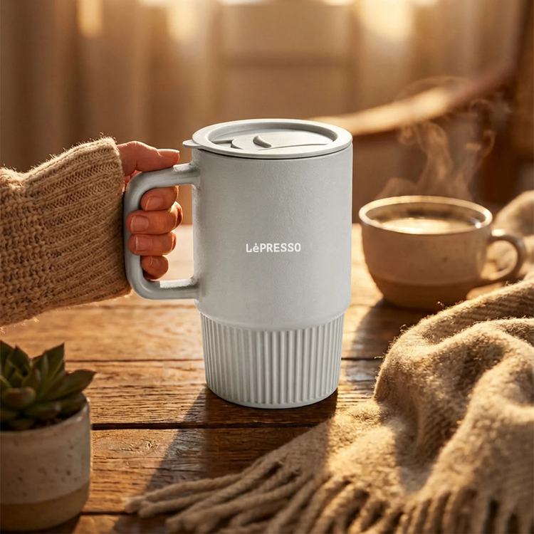 LePresso كوب خزفي بمصاصة LPCFFGSC0054GY - 400 مل، رمادي