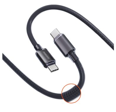 Porodo USB-C Cable PDCBL0038BK - 60W PD, 1m Braided, Black