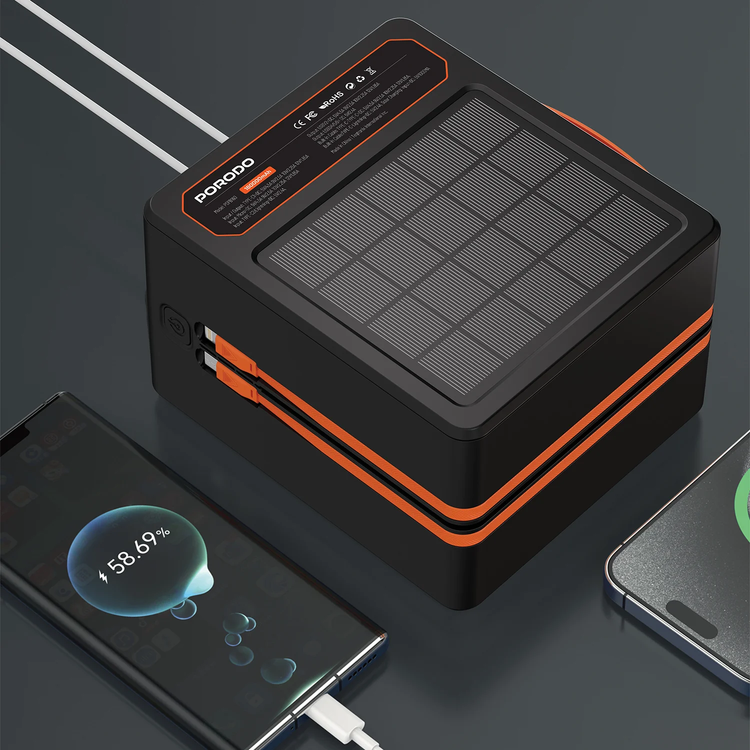 Porodo LAROS Solar Power Bank 160000mAh, PDPB160BK - Black