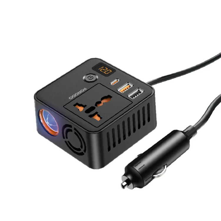 Porodo Power Inverter - 200W, PD 30W USB-C, Black