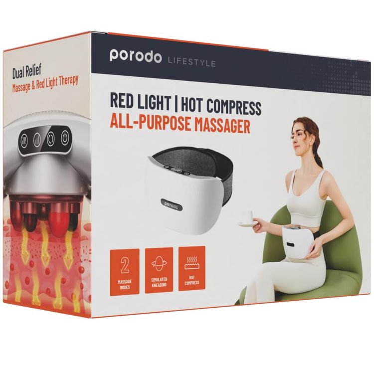 Porodo Seat Massager PD-LSNBMS-DKGY - Neck & Back Heat Therapy, Remote Control, Dark Gray