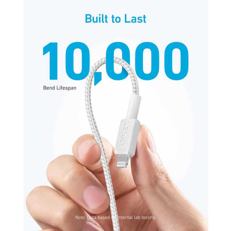 Anker USB-C to Lightning Cable A81B6H21 - Braided 6ft, White