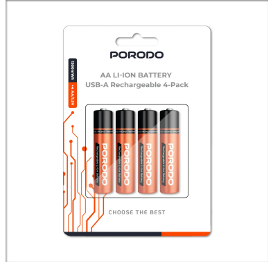 Porodo Rechargeable AA Batteries PDJHAAOG - 1500mWh USB B...