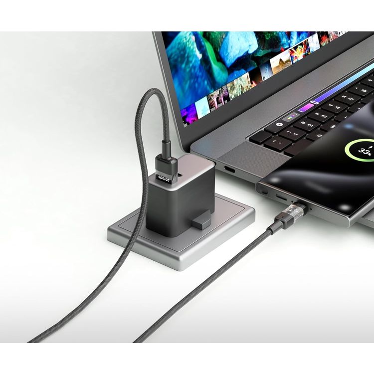 Porodo USB-A to USB-C Cable PD-3AACTH-BK - Braided, Fast Charging, Black