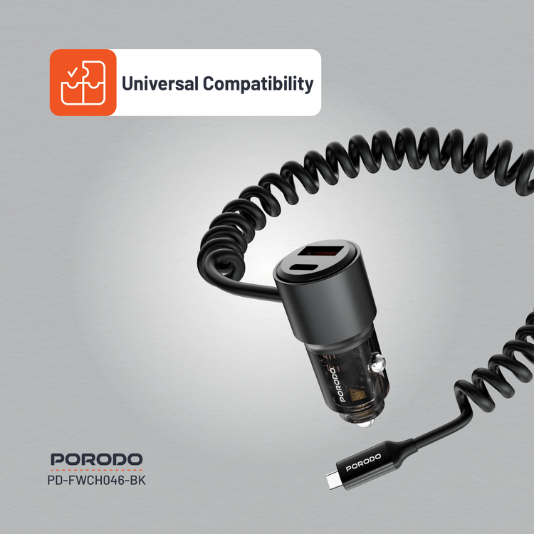 Porodo Car Charger PDFWCH046BK - 110W Transparent, Black