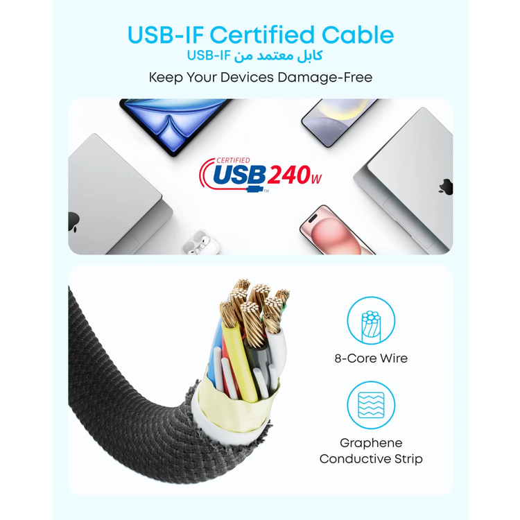 Anker USB-C to USB-C Cable A8060H22 - 240W Fast Charging, White