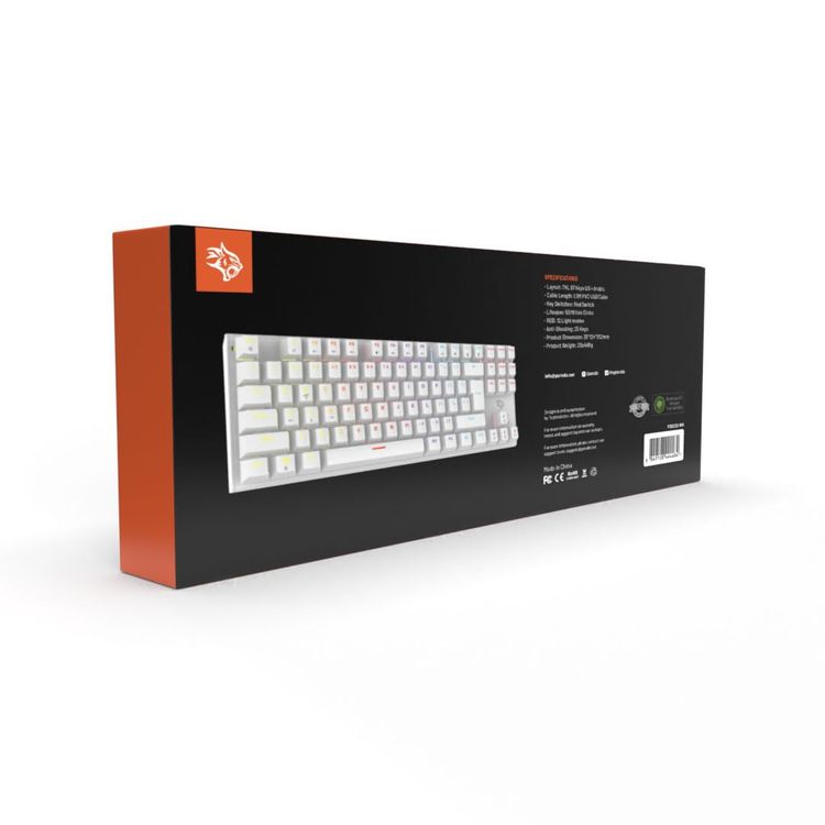 Porodo Mechanical Keyboard PDX222-WH - Red Switches, RGB, Arabic Layout