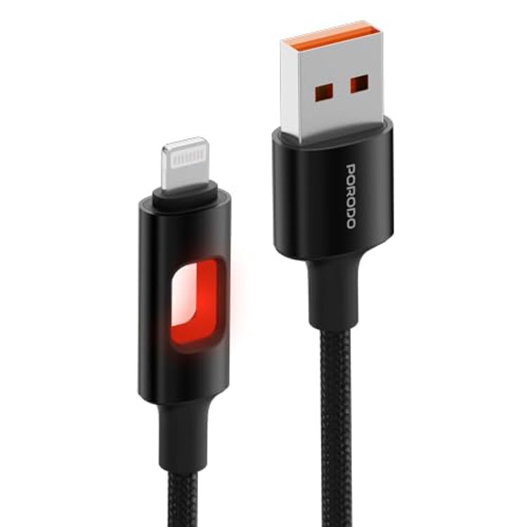 Porodo USB-C to Lightning Cable PDCBLXGH04BK - 60W PD, LED, Braided, 1.2m
