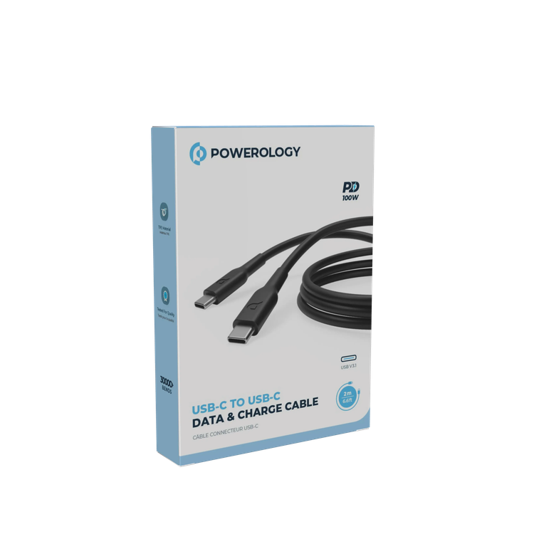 Powerology USB-C to USB-C Cable PCCPD2BK - 100W Fast Charge, Black